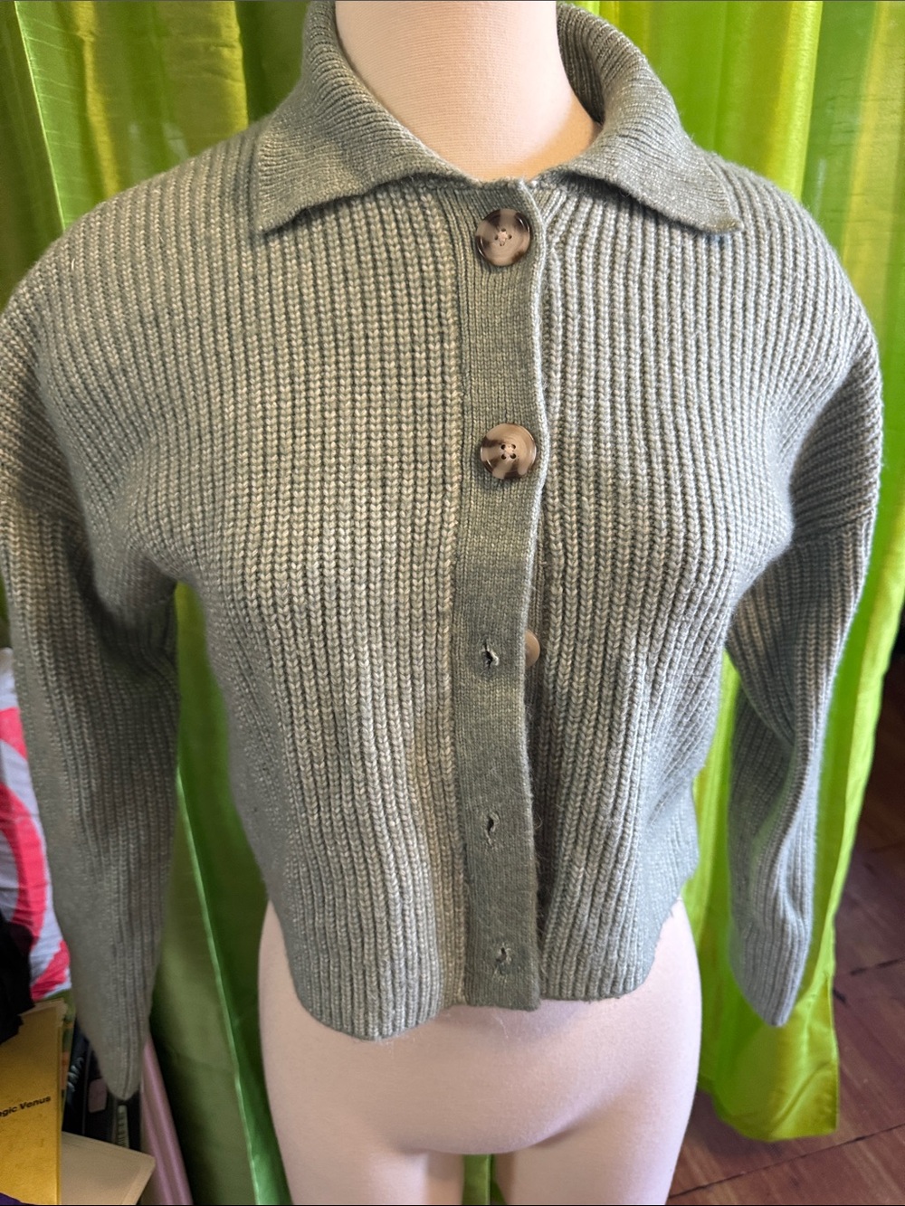 Soft Ribbed Button-Up Cardigan Sweater - Sage Green